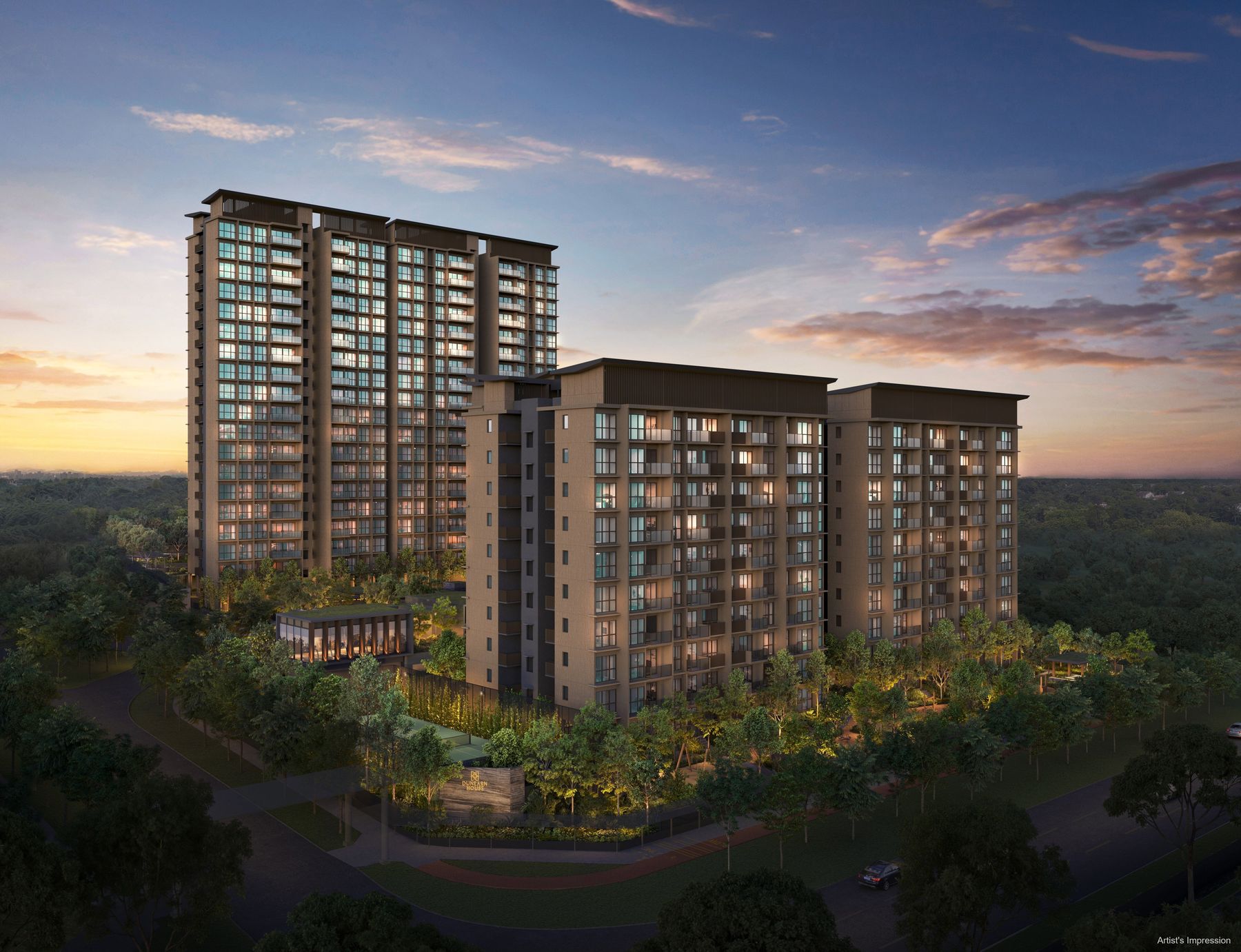 Artist's impression of the Dunearn House towers at dusk
