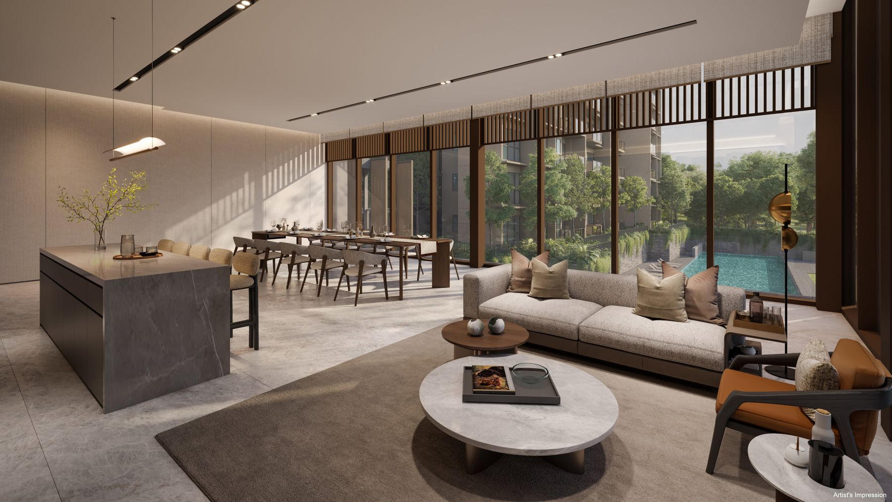 Artist's impression of a living and dining space