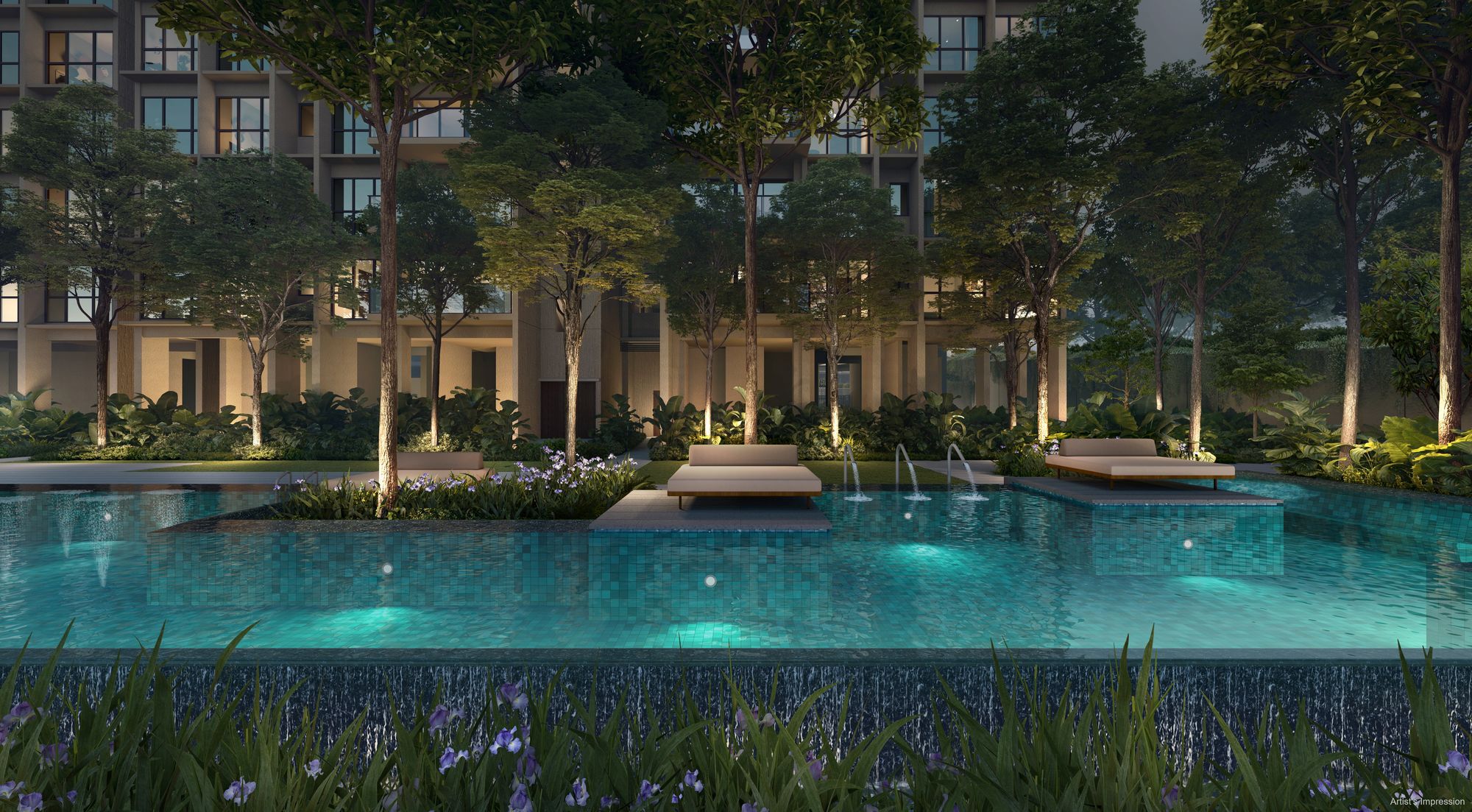 Artist's impression of the pool deck at night