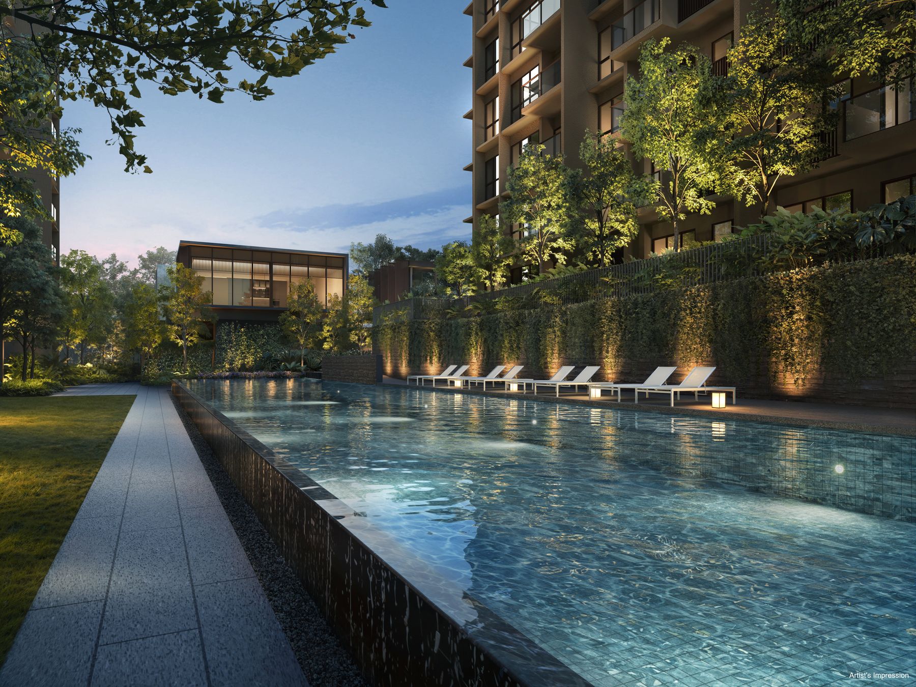 Artist's impression of the 50-metre lap pool lined with greenery
