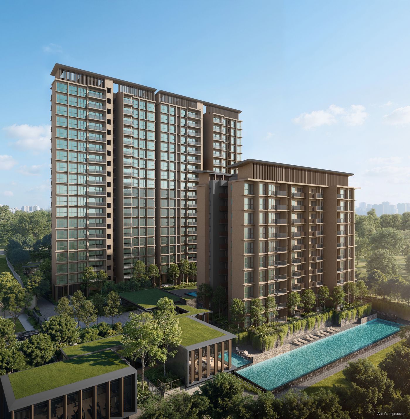 Artist's impression of the towers and lap pool