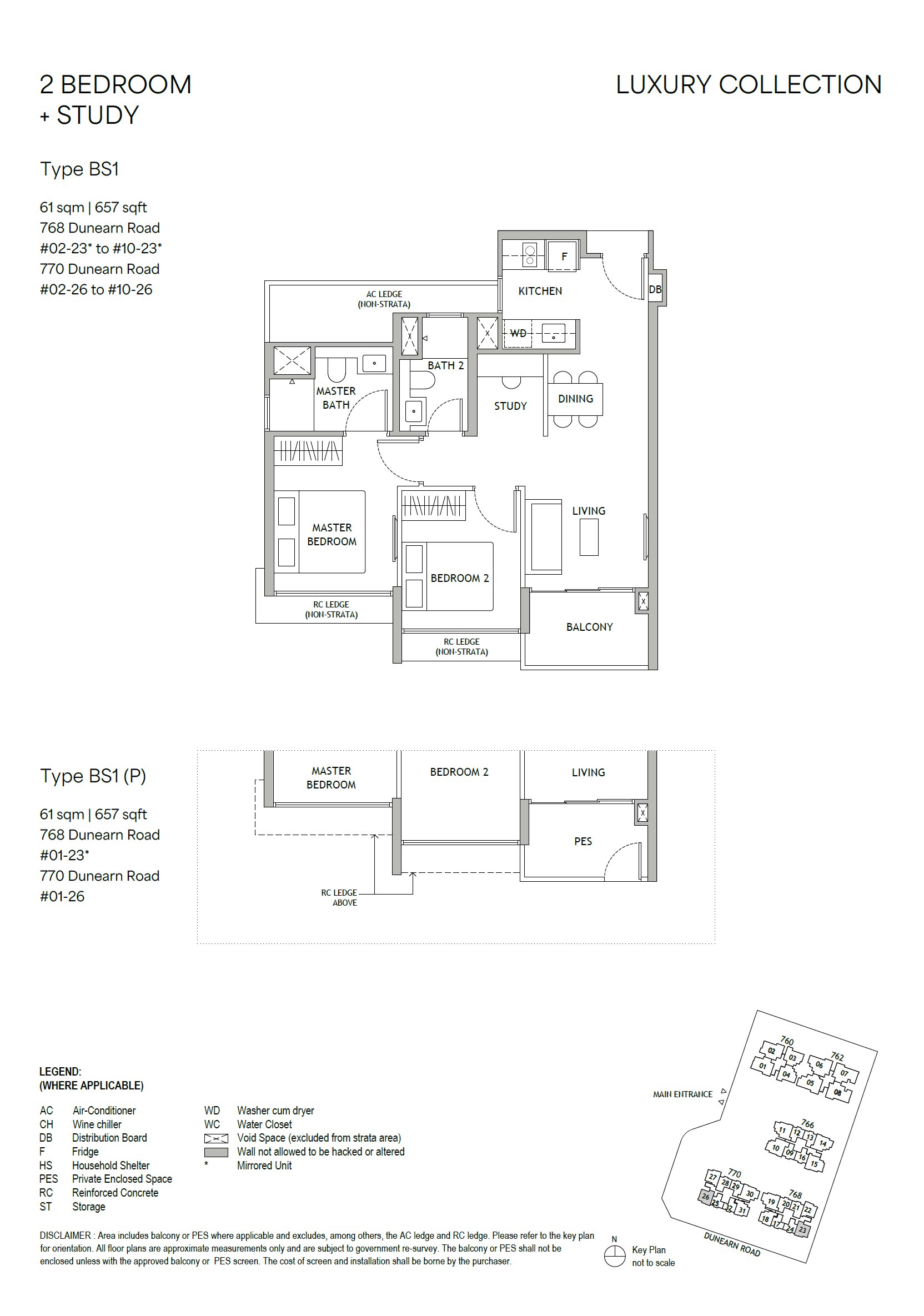 Floor plan, 2 Bedroom + Study Type BS1, 61 sqm / 657 sq ft